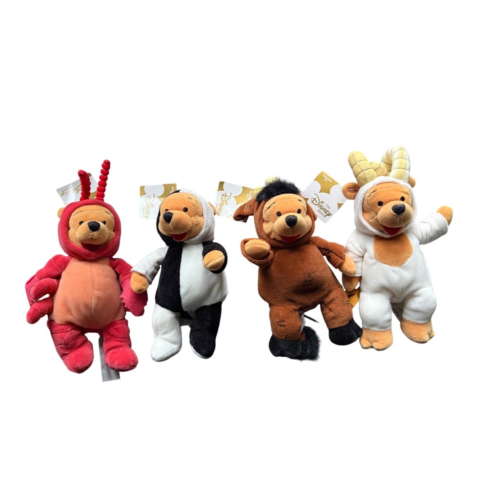 Disney Store Winnie the Pooh Zodiac Plush Lot Aries Taurus Gemini Cancer 4pc NWT